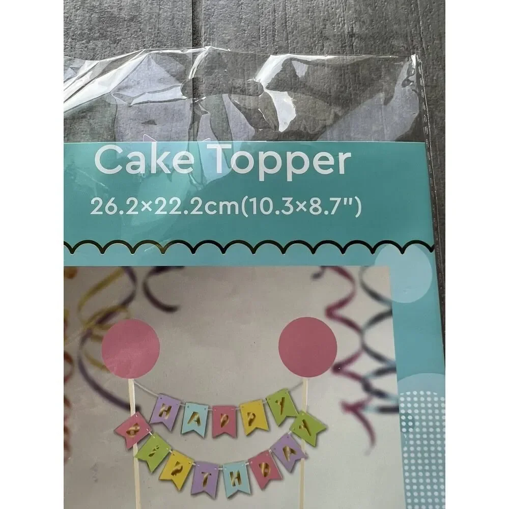 Happy Birthday Cake Topper String Banner NEW Rainbow Pastel Pom Pom Girls Kids